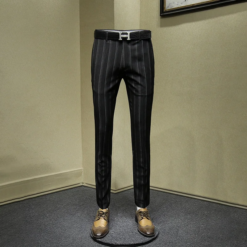 Мужские брюки черный темно-синий большой полосатый уличная костюм Смарт