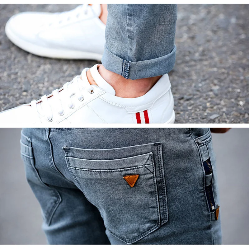 

Luren New Korean Style Men Jeans Grey Slim Skinny Man Biker Jeans with Zippers Designer Stretch Fashion Casual Pants