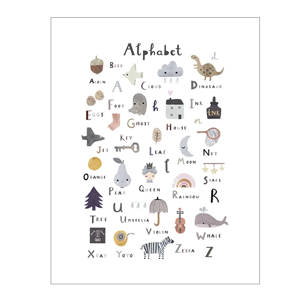 

Animal Alphabet Prints Watercolor Montessori Educational Posters Kids Boys Girls Nursery Rooms Learning Letters Canvas Painting