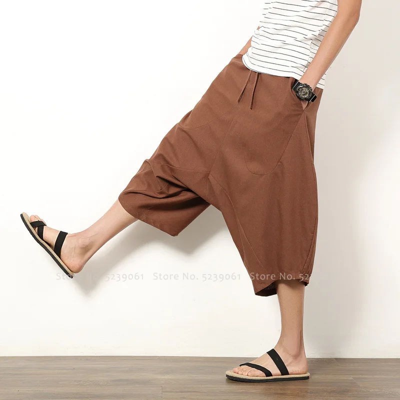 Japanese Style Wide Leg Cotton Summer Beach Loose Shorts Men Hip Hop Street Dance Sports Harem Pants Streetwear Chinese Outfits