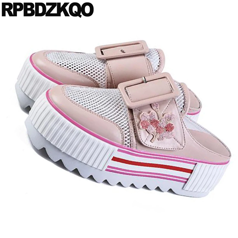 Розовый шлёпанцы дизайнерские Женские туфли лодочки 2021 из сетчатого материала