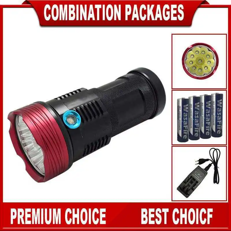 

10000 Lumens Tactical Torch Ultra Bright 10* T6 Led Flashlight Waterproof Flash Light Camping Lanterna +1 8650 Battery + Charger
