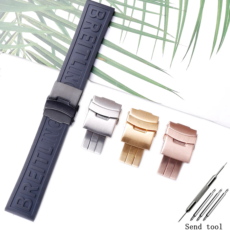 Watch accessories men rubber strap metal buckle suitable for Breitling 22mm24mm silicone ladies waterproof sport strap
