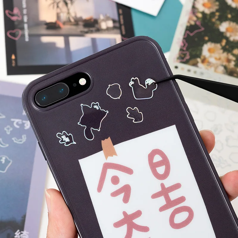 LL 1 PC Flash Bronzing Silver Golden Stickers Pvc Waterproof Self-adhesive Kawaii Diy Decoration Stationery Supplies on - Одна штука самоклеящихся водонепроницаемых стикеров из ПВХ с золотой и серебряной бронзой для украшения канцелярских принадлежностей 