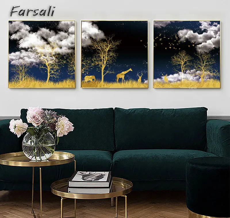 Скандинавские декоративные абстрактные мраморные с синим золотом краски холст