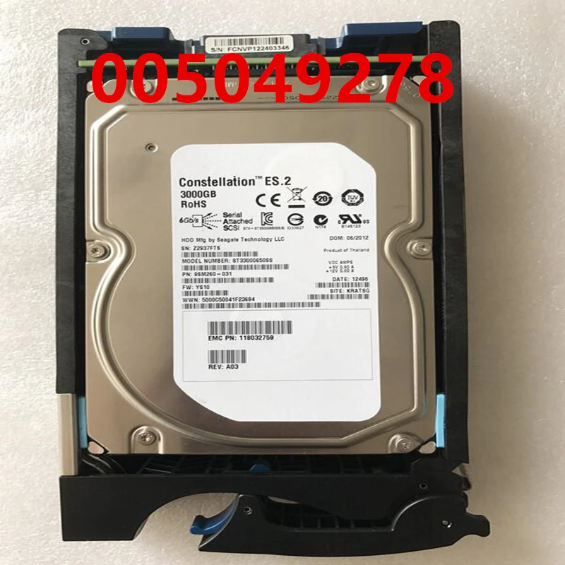 

Original New HDD For EMC VNX5600 VNX5700 VNXE3100 3TB 3.5" SAS 64MB 7200RPM For Internal HDD For Server HDD For 005049278