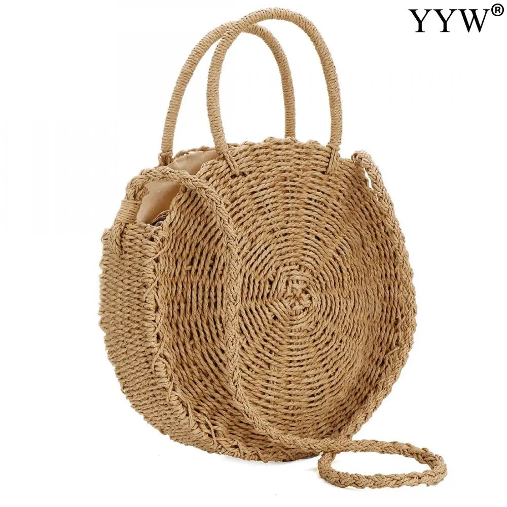 2021 Summer Round Straw Bags For Women Ladies Rattan Shoulder Bag Handmade Woven Beach Handbags Female Message Handbag Totes Bag