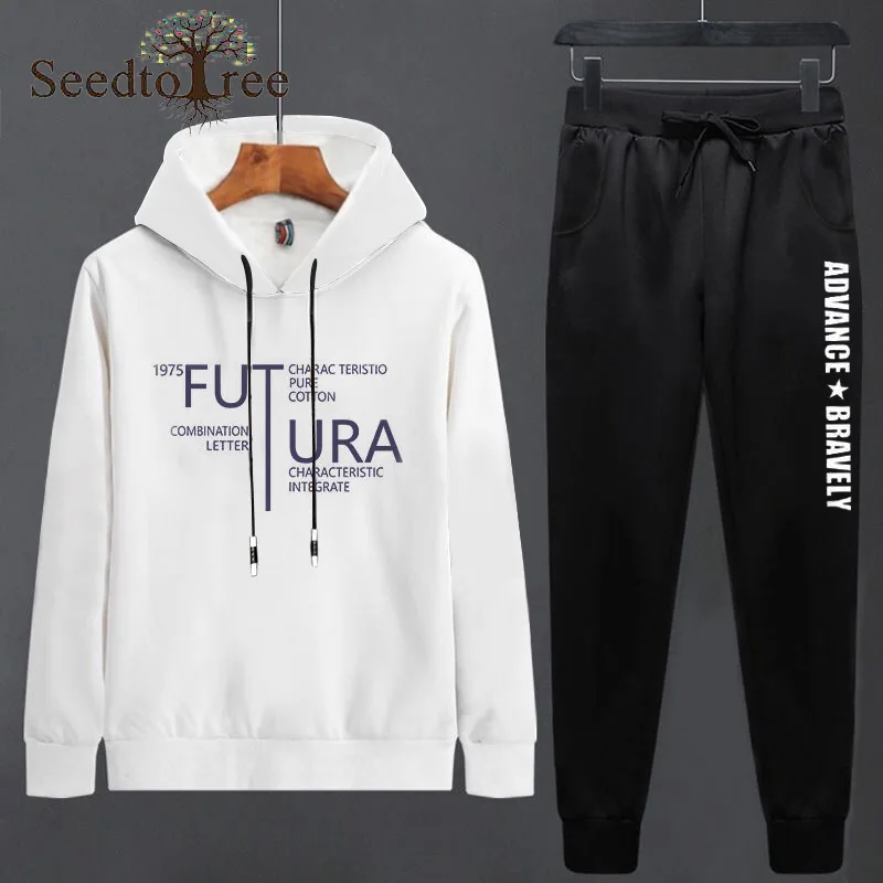 Spring and Autumn New Men's Casual Sweater Suit Solid Color Printing Hoodie Sports Men's Sets Couple Wear
