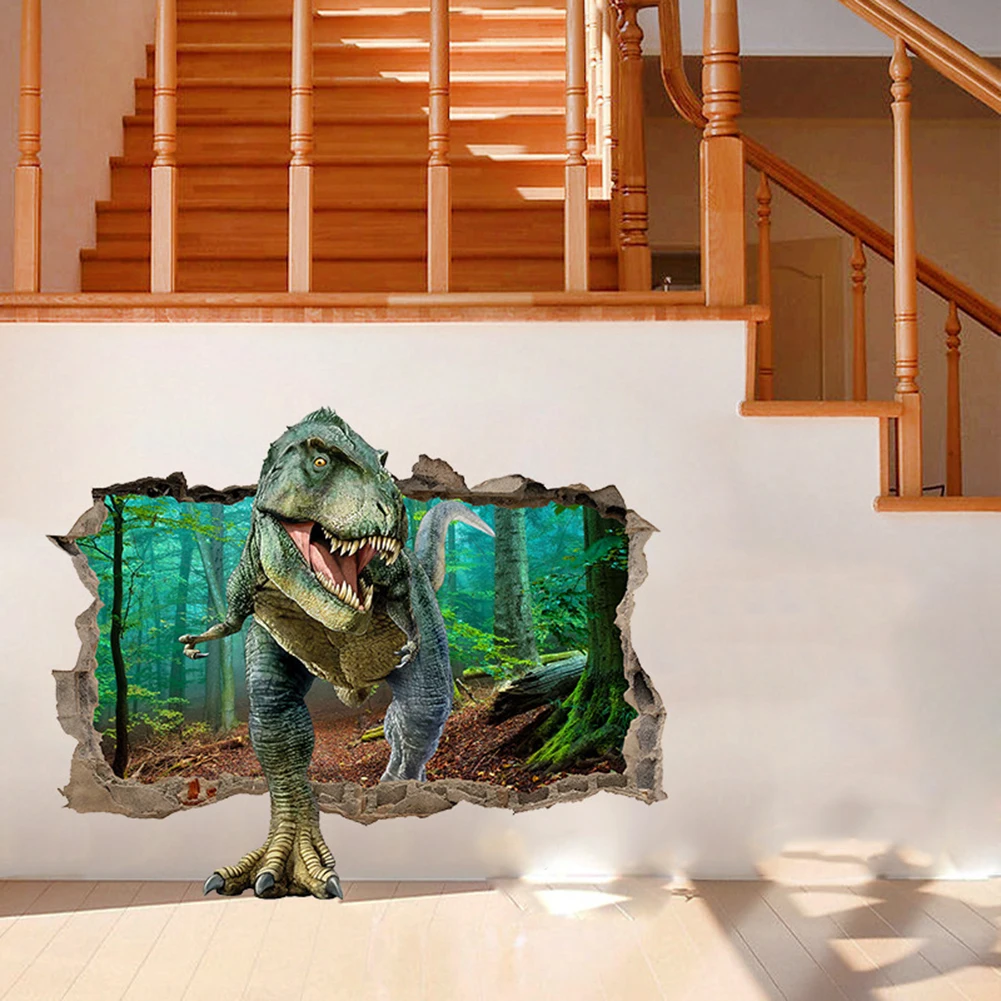 3D рисунок динозавра съемный стикер на стену самоклеющаяся наклейка