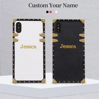 for iphone 12 11 13pro xs max xr 7 7plus 8 8plus x leather trunk case stamping emboss gold personalized custom name phone case