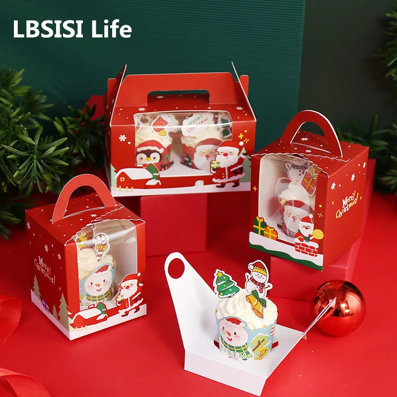 

LBSISI Life 10pcs/Lot Christmas Cupcake Box Muffin Cup For Party Cake New Year Spring Festival Xmas Favours Decoration