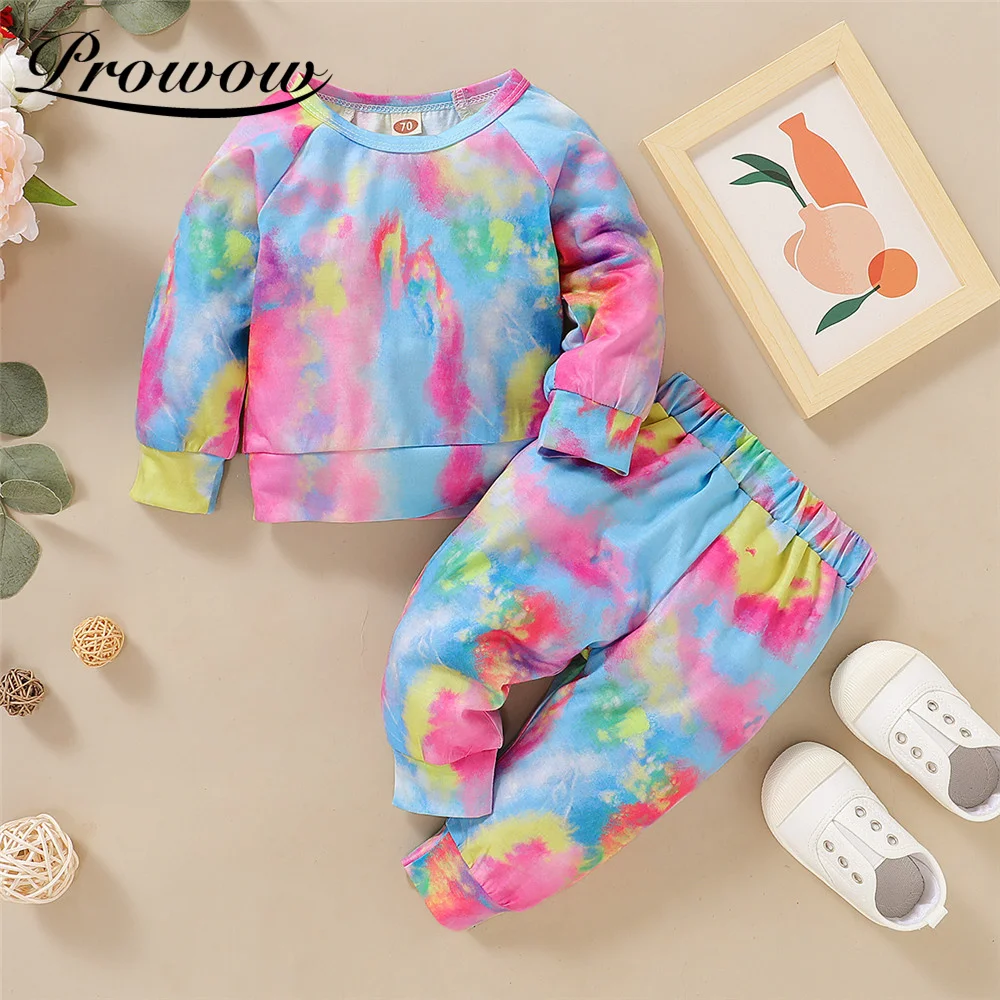 

Prowow 2021 Baby Girls Clothes Set Tie Dye Kids Toddlers Costume Fashion Children Outfits Top + Pant Autumn Winter Baby Clothing