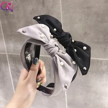 2021 Fashion Girls Hair Accessories Pearl Headband Big Bow Knot Hairband Non-slip Teeth Hair Band Turban Hair Accessories (3)