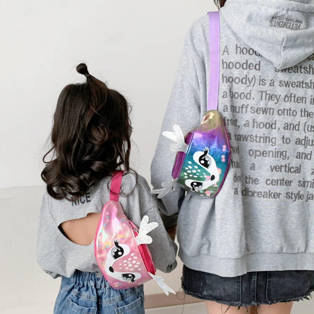 Детская модная поясная сумка с блестками для девочек нагрудная на одно плечо