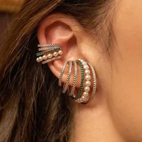 pearl earring female ear clip multi layer retro color earrings for women without piercing zircon ear cuff girls jewelry gifts