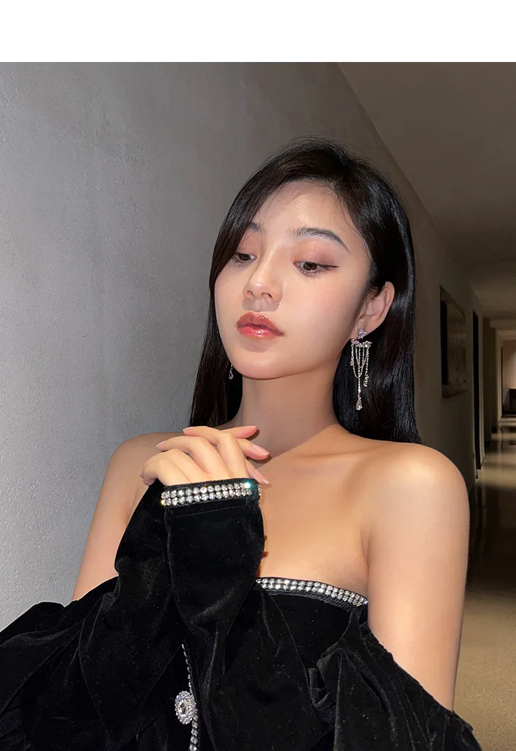 

European Style Tassel Hanging Dangle Earrings with Water Drop Pear Shape CZ 2021 New Top Women Party Jewelry Fashion Trend