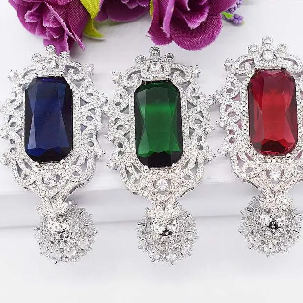 2pcs 29x56mm Green/Red  CZ Micro Pave Silver Plated Jewelry Pendant