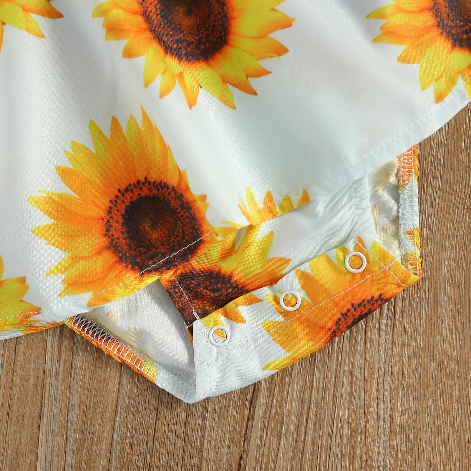 

2Pcs Toddlers 2021 Summer Outfits Sunflower Print Square Collar Sleeveless Romper + Bowknot Headband for Baby Girls