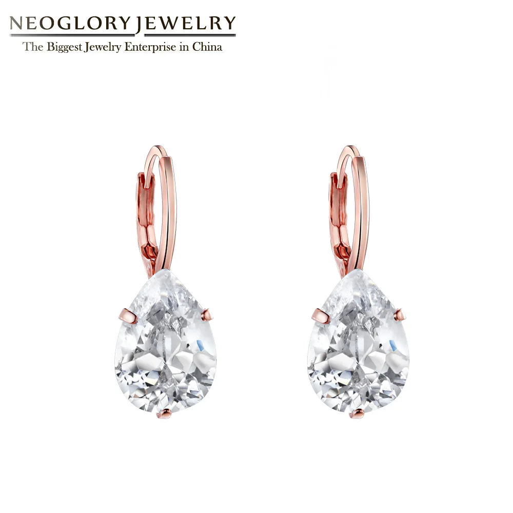 Neoglory Белый капли воды крюк из циркония серьги-кольца для женщин с покрытием