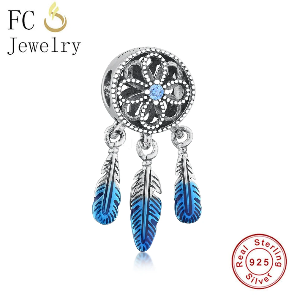 

FC Jewelry Fit Original Pan Charms Bracelet 925 Silver Blue Dreamcatcher Believe Power of Your Dream Bead For Making Berloque