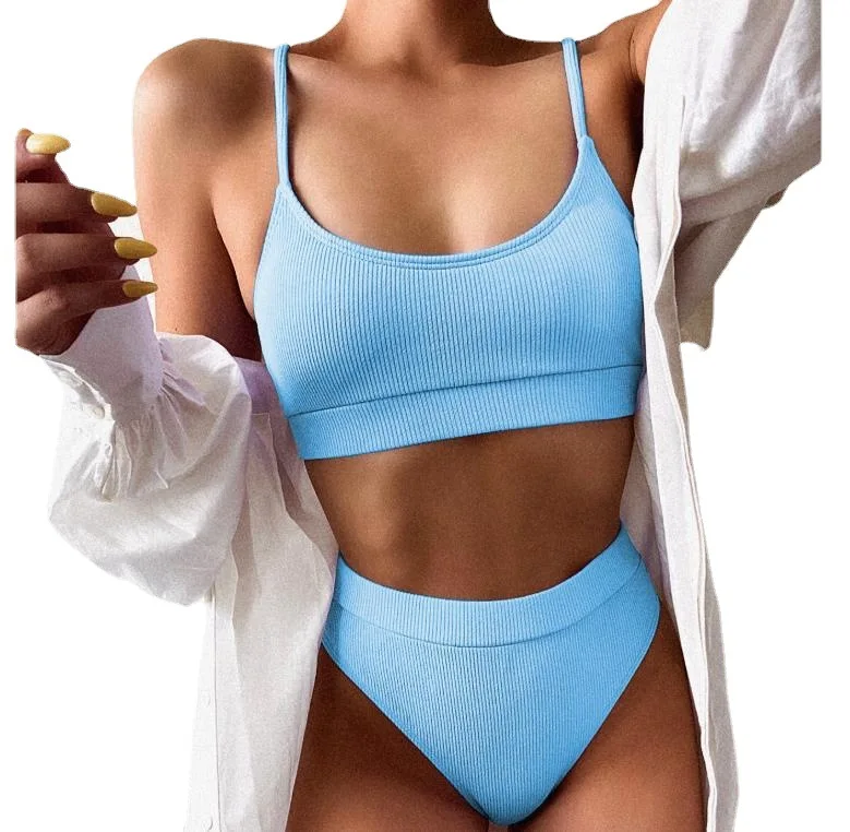 

High Waist Bikinis Swimsuits Push Up Swimwear Women Strap Bathing Suit Women Solid Biquini 2020 New Beachwear Bikini Set