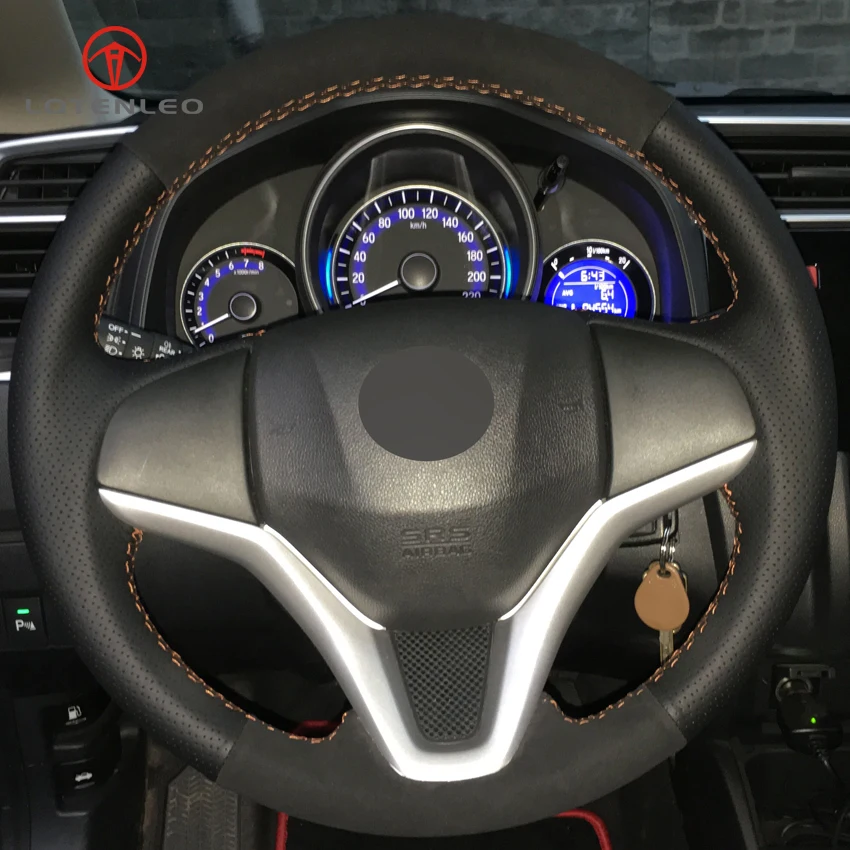 Черный кожаный чехол рулевого колеса автомобиля LQTENLEO для Honda Fit городской Джаз