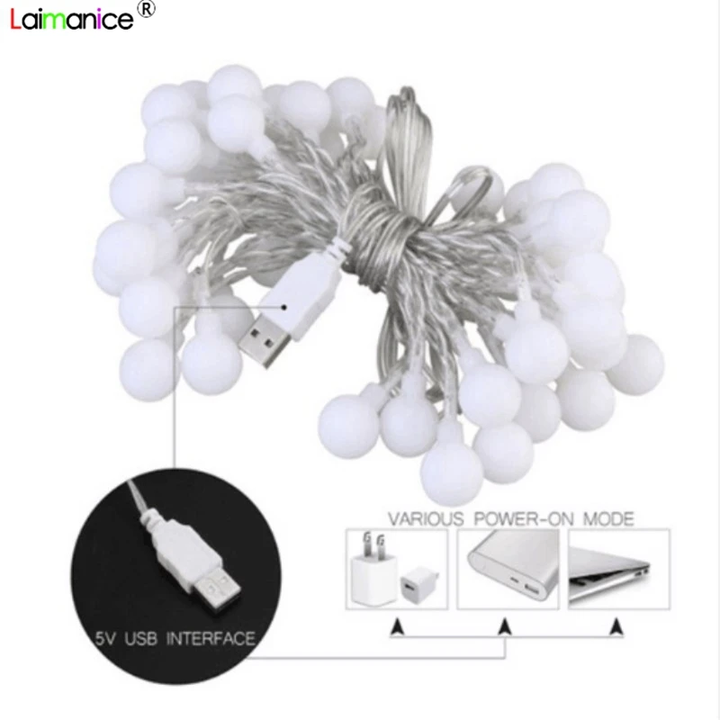 USB 2M 3M 5M 10M LED Ball String Lights Christmas Light for Home Patio Garden Lawn Wedding Party Events Decoration Garland Lamp on - Светодиодные гирлянды с мячиками на USB, длиной 2, 3, 5 или 10 метров, для оформления дома, патио, сада, газона на Рождест