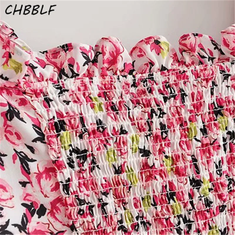 CHBBLF женский укороченный топ с цветочным принтом оборками воротник короткий