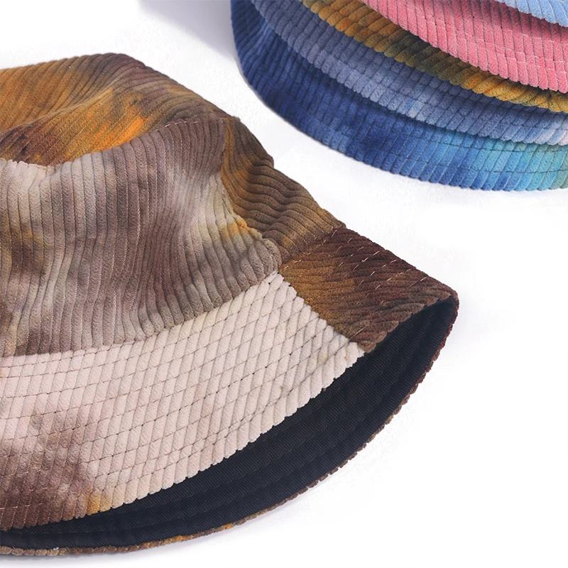 

New fashion fall/winter double-sided multicolor tie-dyed bucket hat corduroy fisherman hat woman Gorros