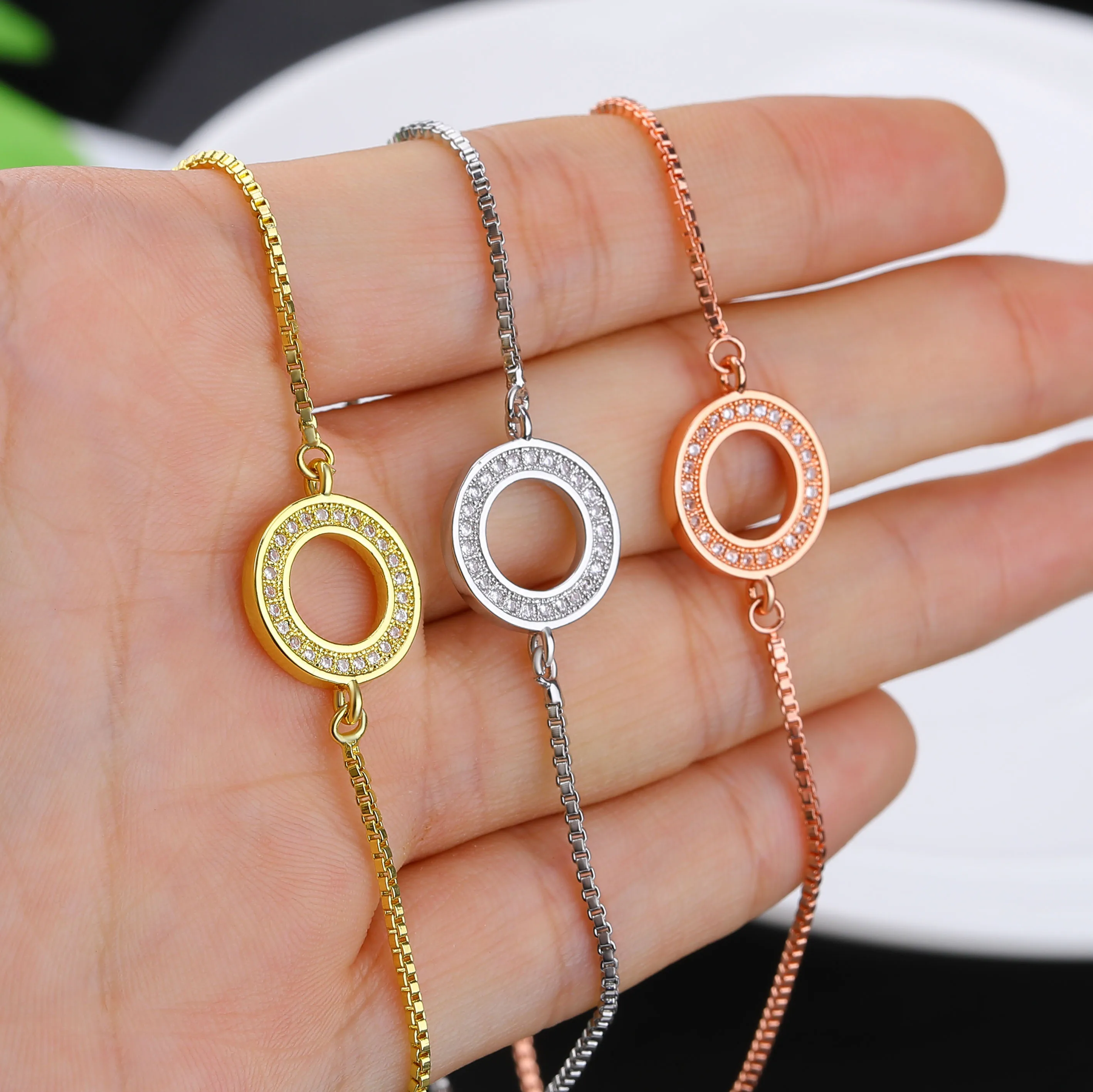 JUWANG Новые Модные Простые браслеты CZ Кристалл полые круглые регулируемые цепочки