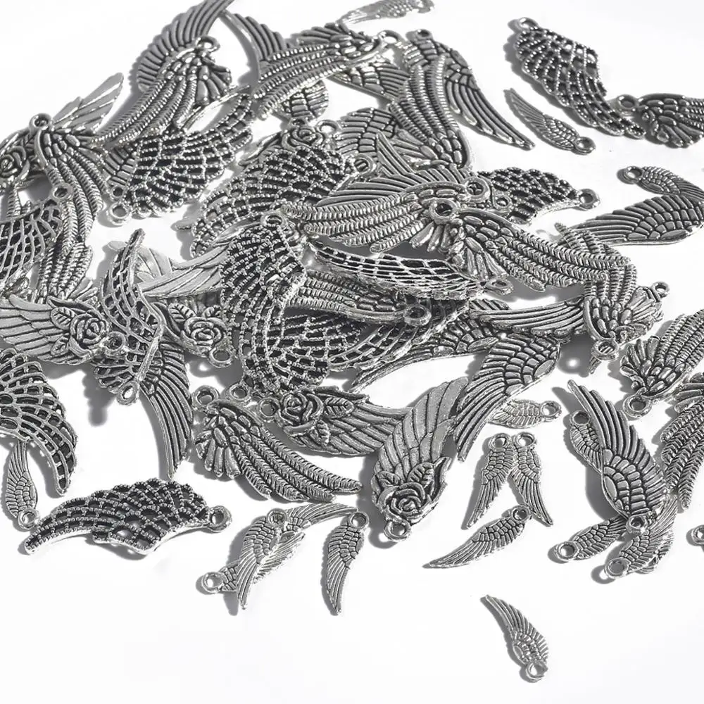 10/50 шт./упак. амулеты Античные Серебристые маленькие перьевые крылья ювелирные