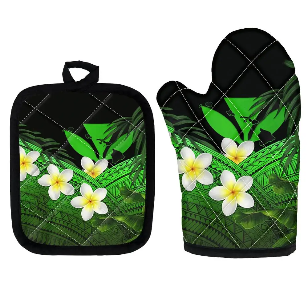 

Гавайский Kanaka Maoli полинезийские зеленые перчатки для духовки для микроволновой печи барбекю Приготовление выпечки Гриль наборы из 2 устойч...
