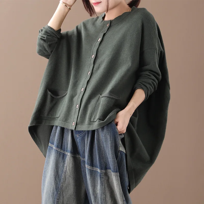 Women Sweater Autumn Winter Large size Loose Coat New Female Tops 2019 Cardigan Long-sleeved pocket Casual jackets |