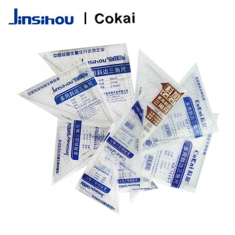 Многоцелевая скошенная пластиковая треугольная линейка Jinsihou/Cokai 15/20/25/30/35 см 2