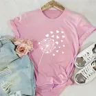 Женская футболка с принтом одуванчика, Повседневная Базовая розовая футболка с круглым вырезом и коротким рукавом, из 100% хлопка, лето