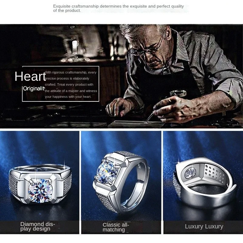 Мужское обручальное кольцо 1ct Платиновое властительное с имитацией муассанита