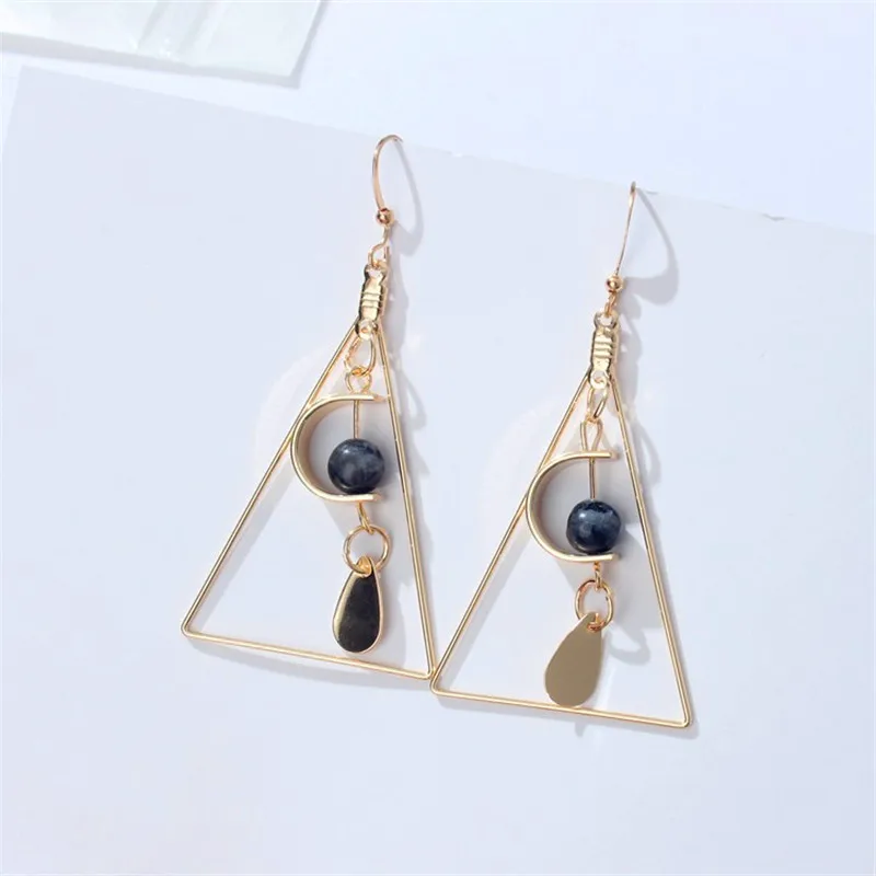 2018 Fashion Vintage leaves hollow Triangle marble earrings Round Geometric Asymmetric Earrings Women's Party Jewelry brincos |