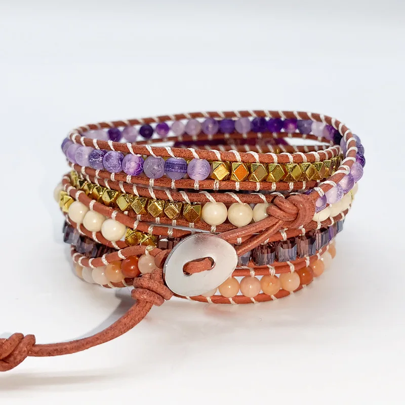 

Purple Natural Stone Bracelet Woven Bohemian Style Multi-layer Bracelet Charm Bracelets for Women Gemstone Bracelet