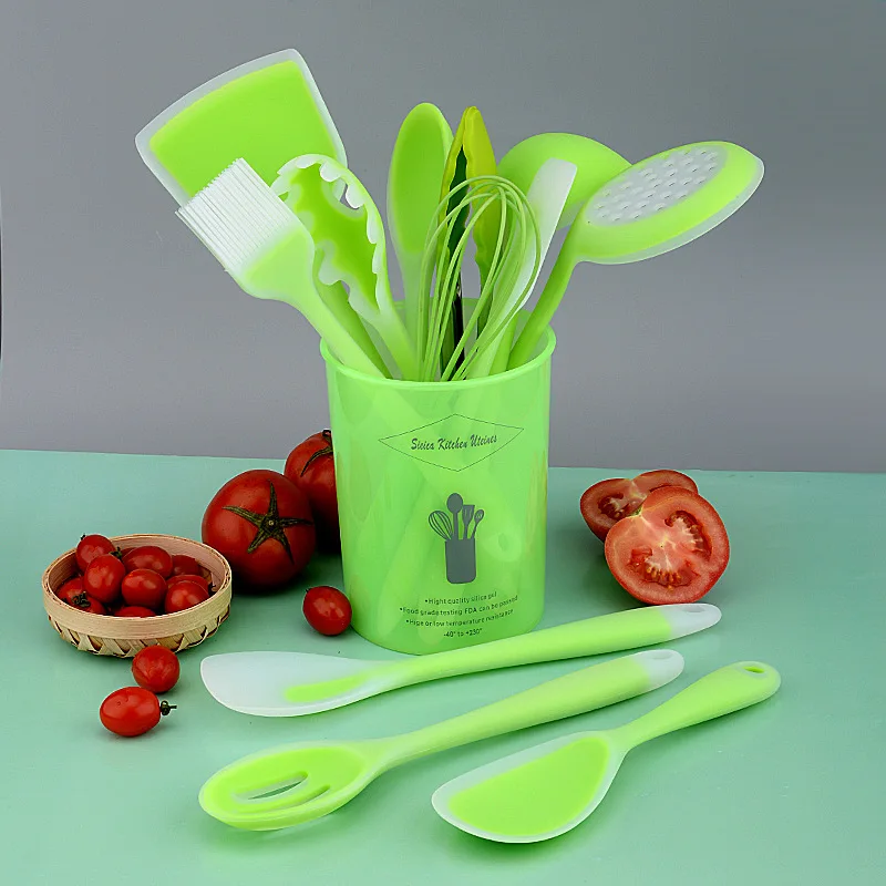

Silicone Non Stick Cookware Set Camping Cute Green Food Grade Cookware Set High Quality Dinner Kochgeschirr Cooking Wares EI50CW
