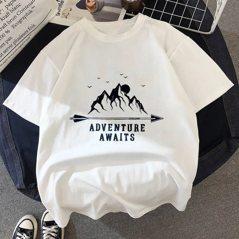 

2021 Women O-neck Short Sleeve White Tops Female Clothing New T-shirt Dark Forest Print Letter Universe Faith Harajuku Tee