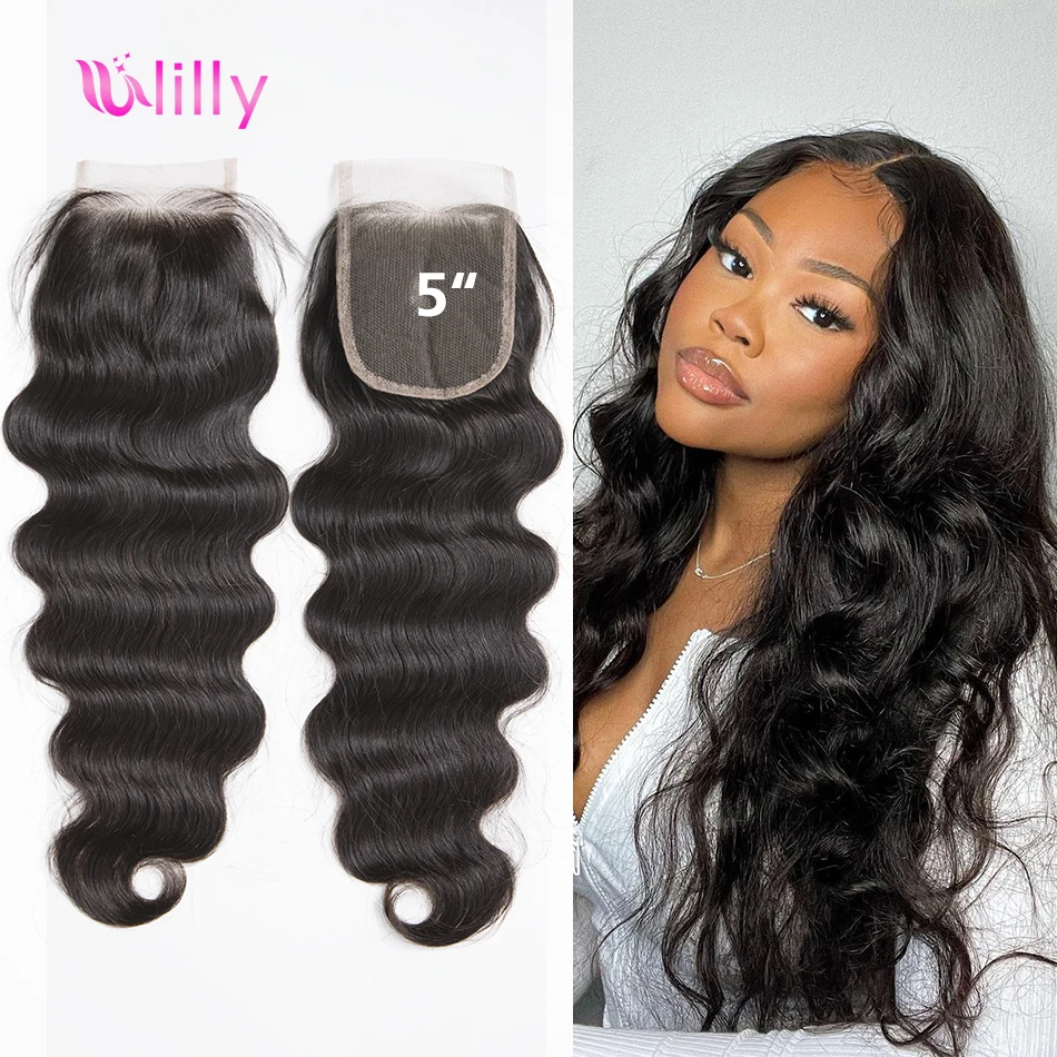 

22 Inch Body Wave Lace Closure Only 100% Brazilian Human Hair Natural Black Body Curly Remy Hair Pre Plucked 5x5 HD Swiss Lace