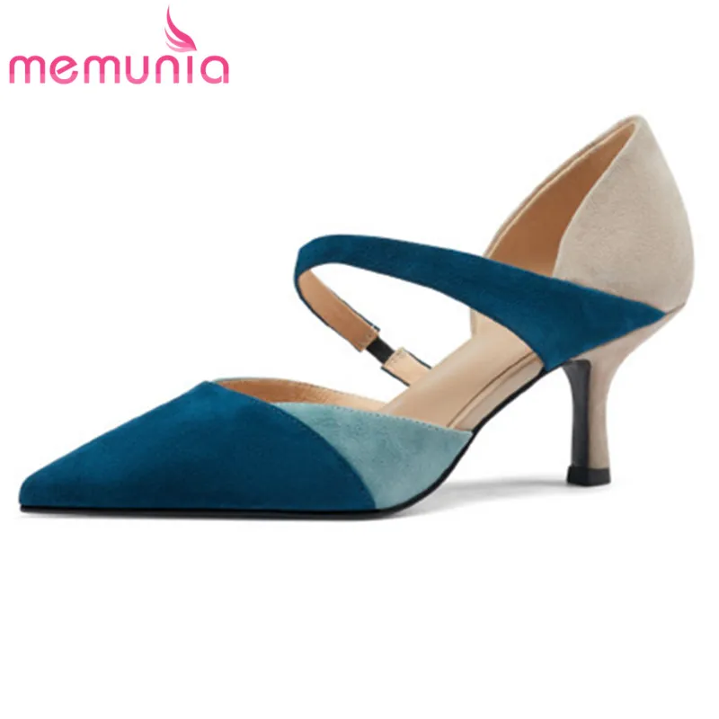 

MEMUNIA 2021 New Arrive Pumps Women Suede Leather Mixed Colors Pointed Toe Single Shoes Fashion Sexy Summer Party Shoes Lady