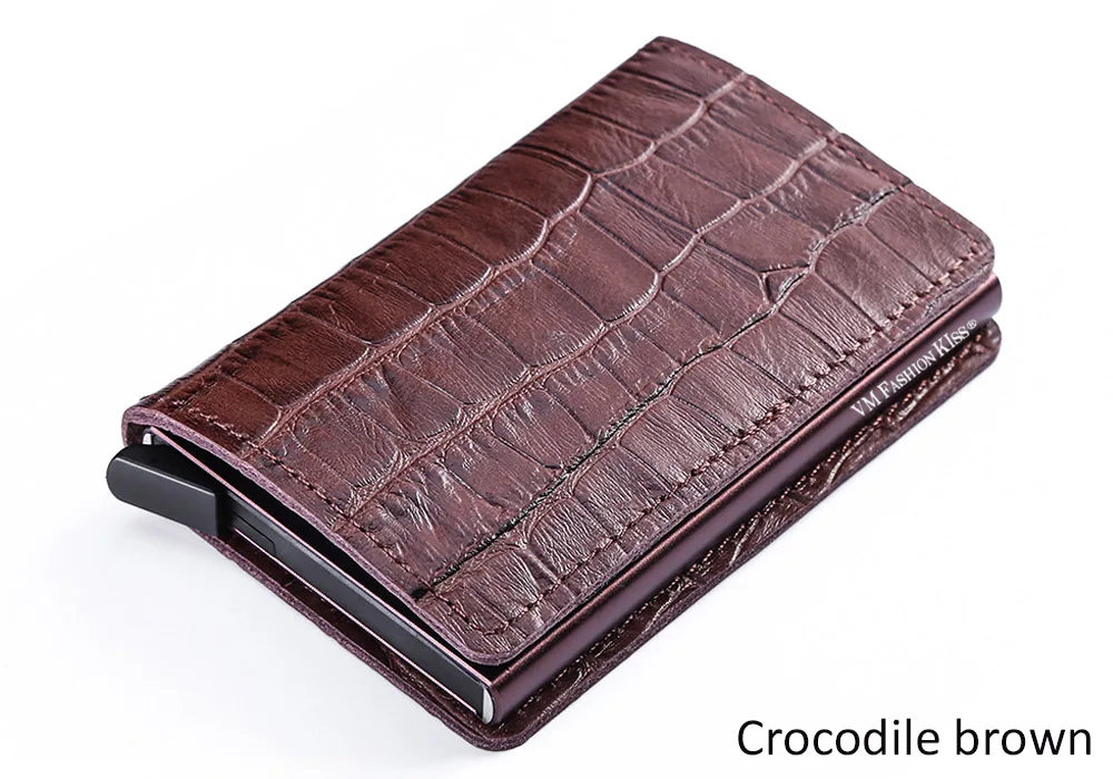 VM FASHION KISS RFID Genuine Leather Minimalist Wallet DIY Metal Aluminum Safe Purse Credit Id Business Card Holder Cardholder