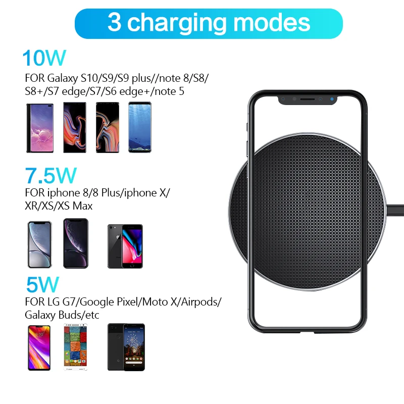 Беспроводное зарядное устройство Qi 5 Вт/7 Вт/10 Вт портативное для телефона док