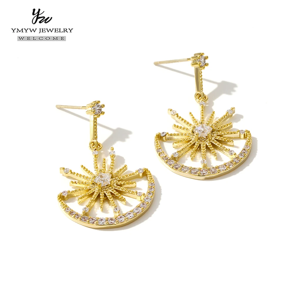 Серьги подвески YMYW в форме звезды и Луны с фианитами Изящные Ювелирные украшения