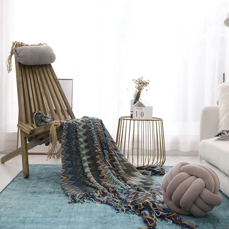 

Knitted Blanket Retro Small Duitable For Sofa Bed Etc. 130cmX150cm Tassel Material Acrylic