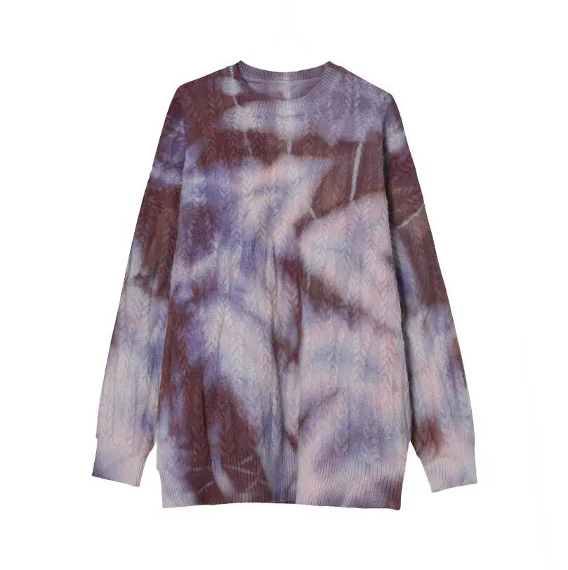 

2020 Autumn winter Tie-dye Knitted sweaters Men fashion long sleeve loose pullover Man casual warm tops w1348