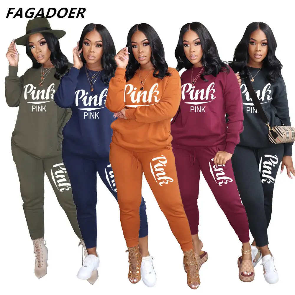 

Женский спортивный костюм с буквенным принтом, с длинным рукавом и круглым вырезом