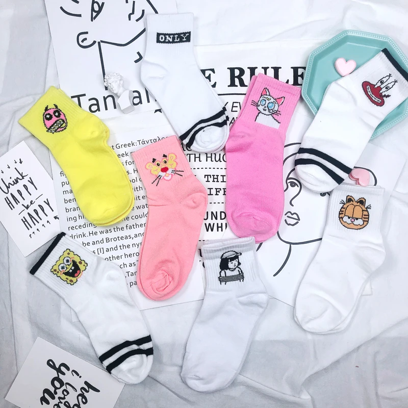 Женские носки в стиле Харадзюку с героями мультфильмов короткие милые