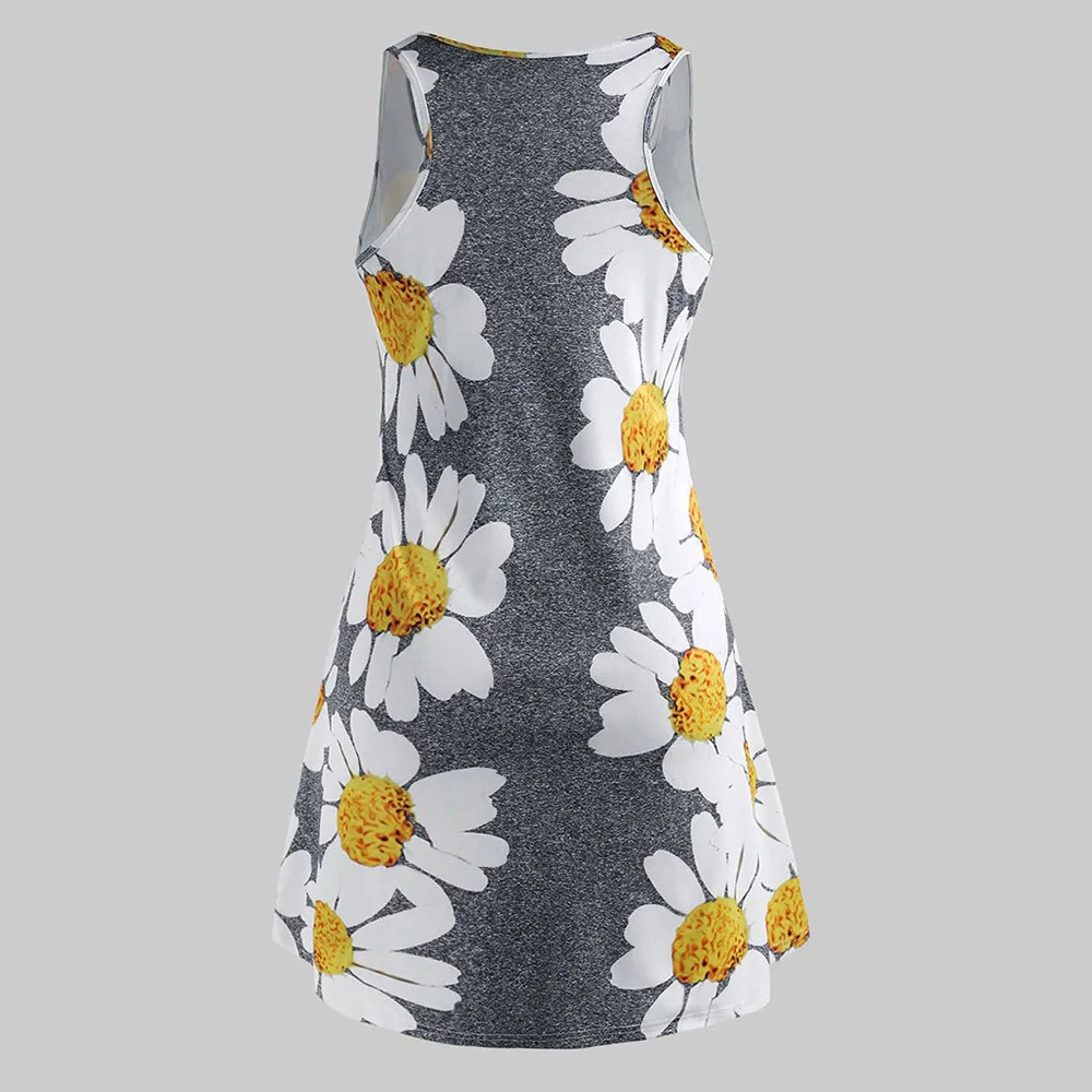 Женское свободное платье с цветочным принтом сарафан большого размера круглым